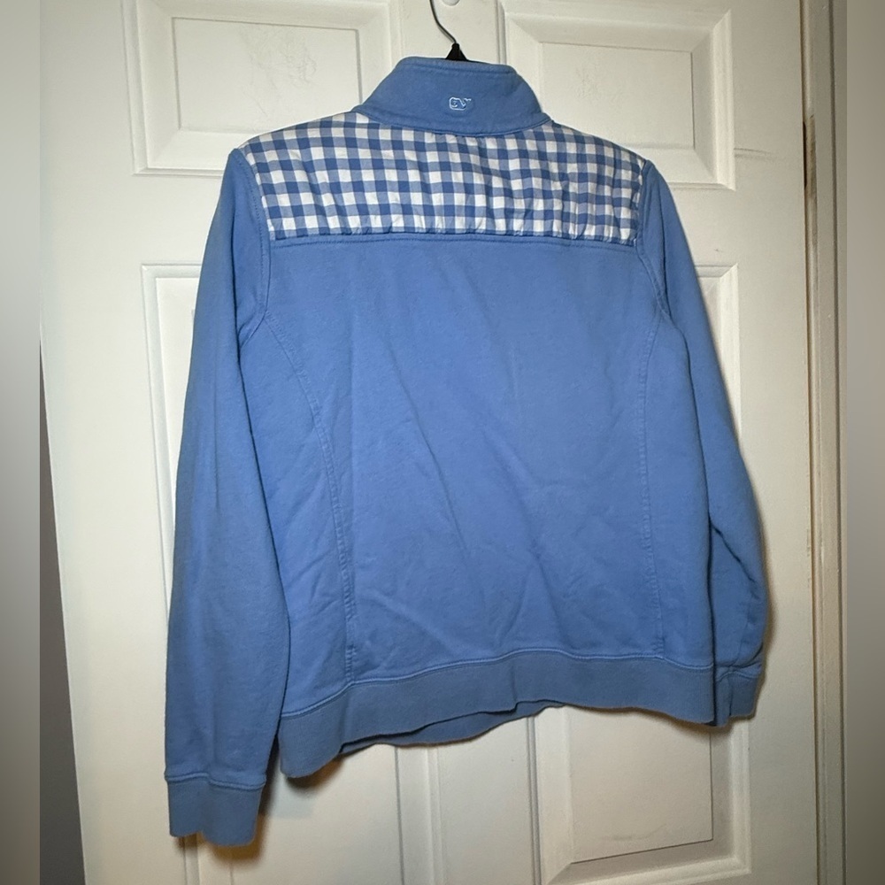 Vineyard Vines Woman’s Light Blue 1/4 Zip Sweatshirt Plaid Accent Medium Cotton - Picture 5 of 10